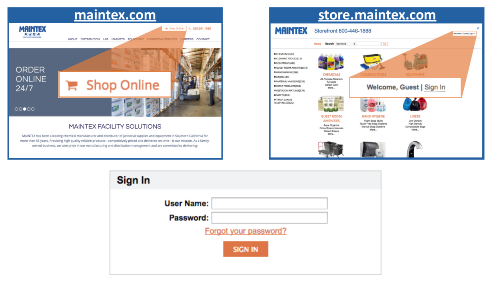 How do I navigate the Maintex online store?